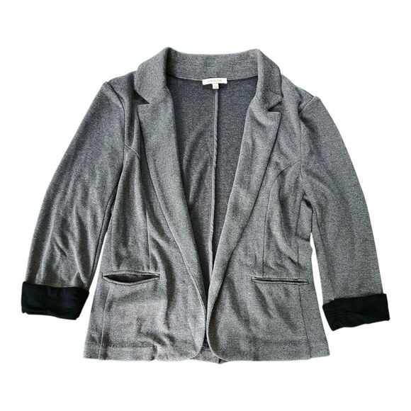 Skies Are Blue Asa Knit Blazer L Gray 3/4 Sleeves Contrast Cuffs Casual Career - Picture 1 of 9